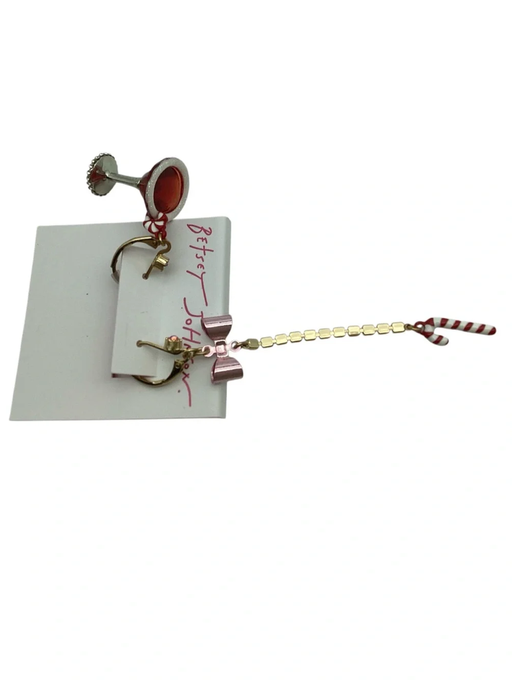 Betsey Johnson Christmas Martini Candy Cane Mismatched Earrings (NWT)